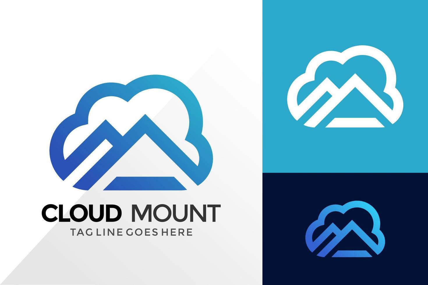 design de logotipo de montanha em nuvem, designs de logotipos de identidade de marca modelo de ilustração vetorial vetor