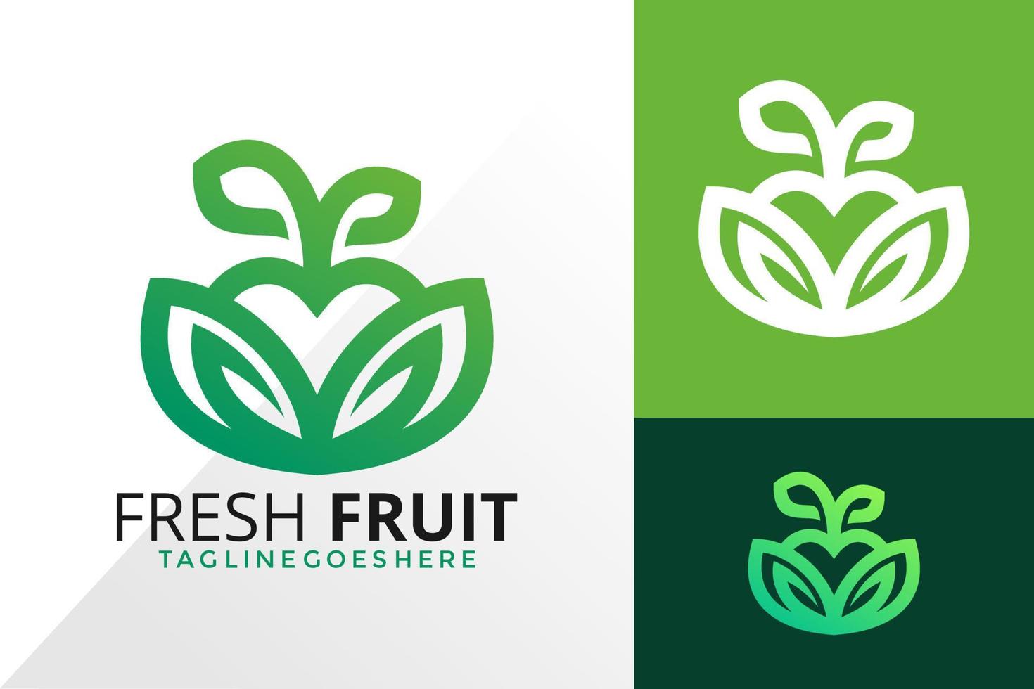 frutas frescas e design de logotipo de folha, conceito de design de logotipos abstratos para modelo vetor