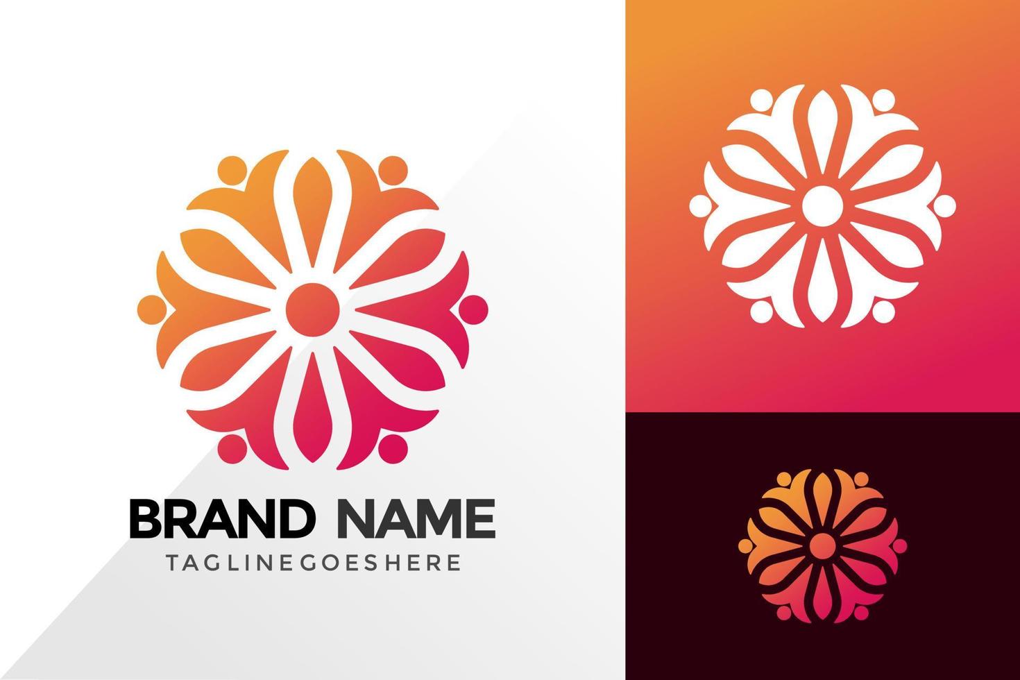 design de logotipo de amor de flores criativo, conceito de design de logotipos abstratos para modelo vetor