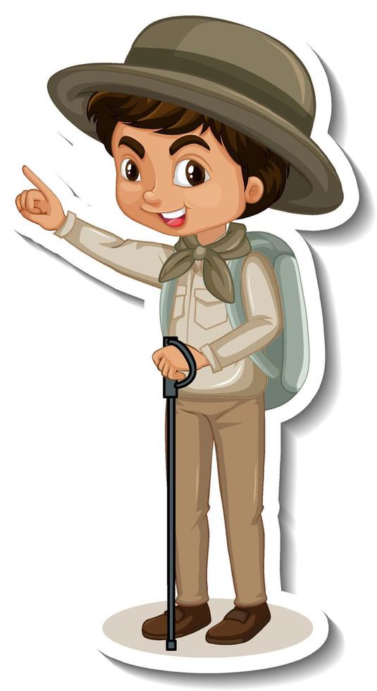 autocolante de personagem de desenho animado de rapaz com roupa de safari vetor