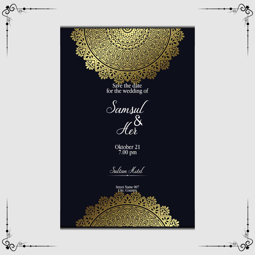 Fundo ornamentado de mandala de ouro de luxo para convite de casamento, capa de livro vetor