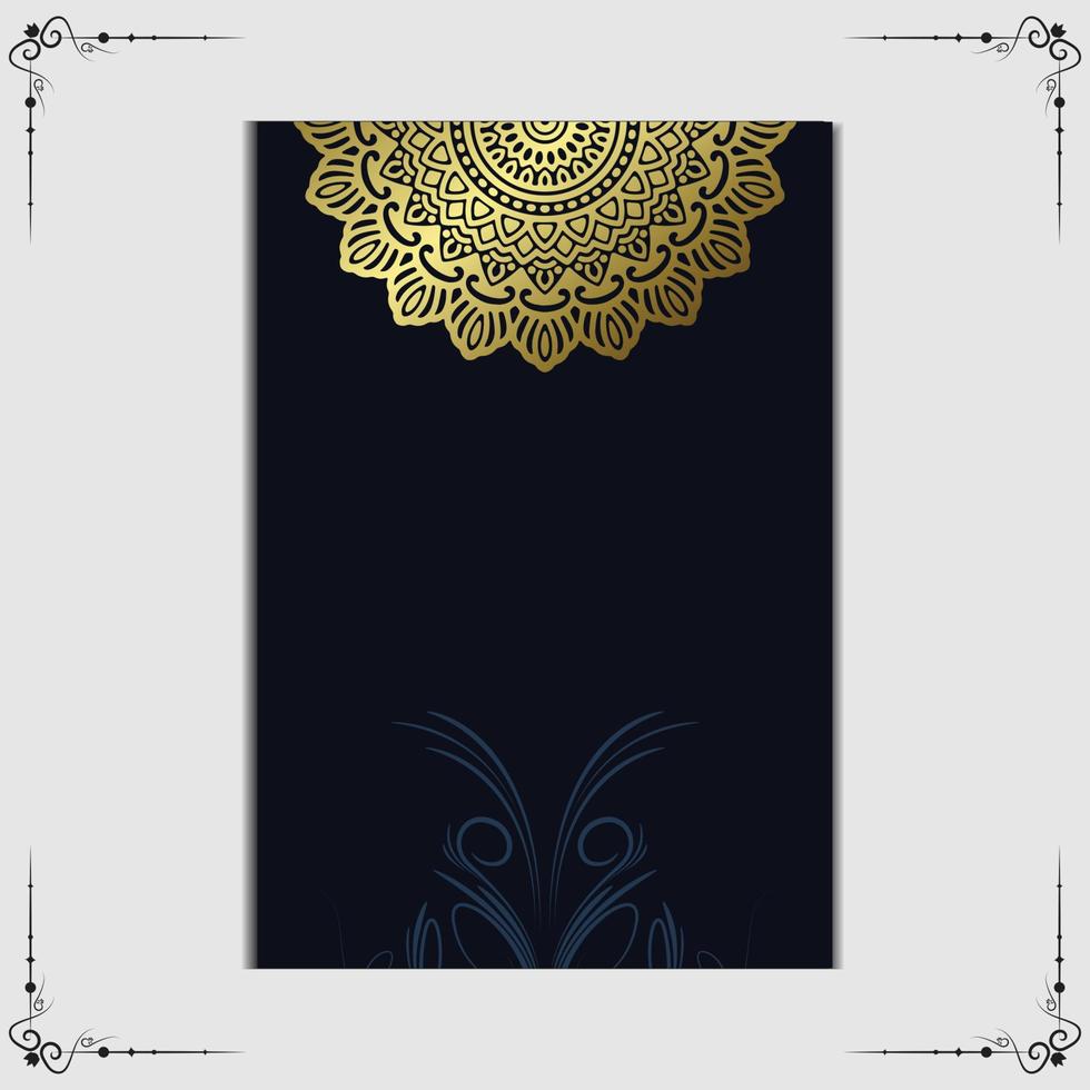 Fundo ornamentado de mandala de ouro de luxo para convite de casamento, capa de livro vetor