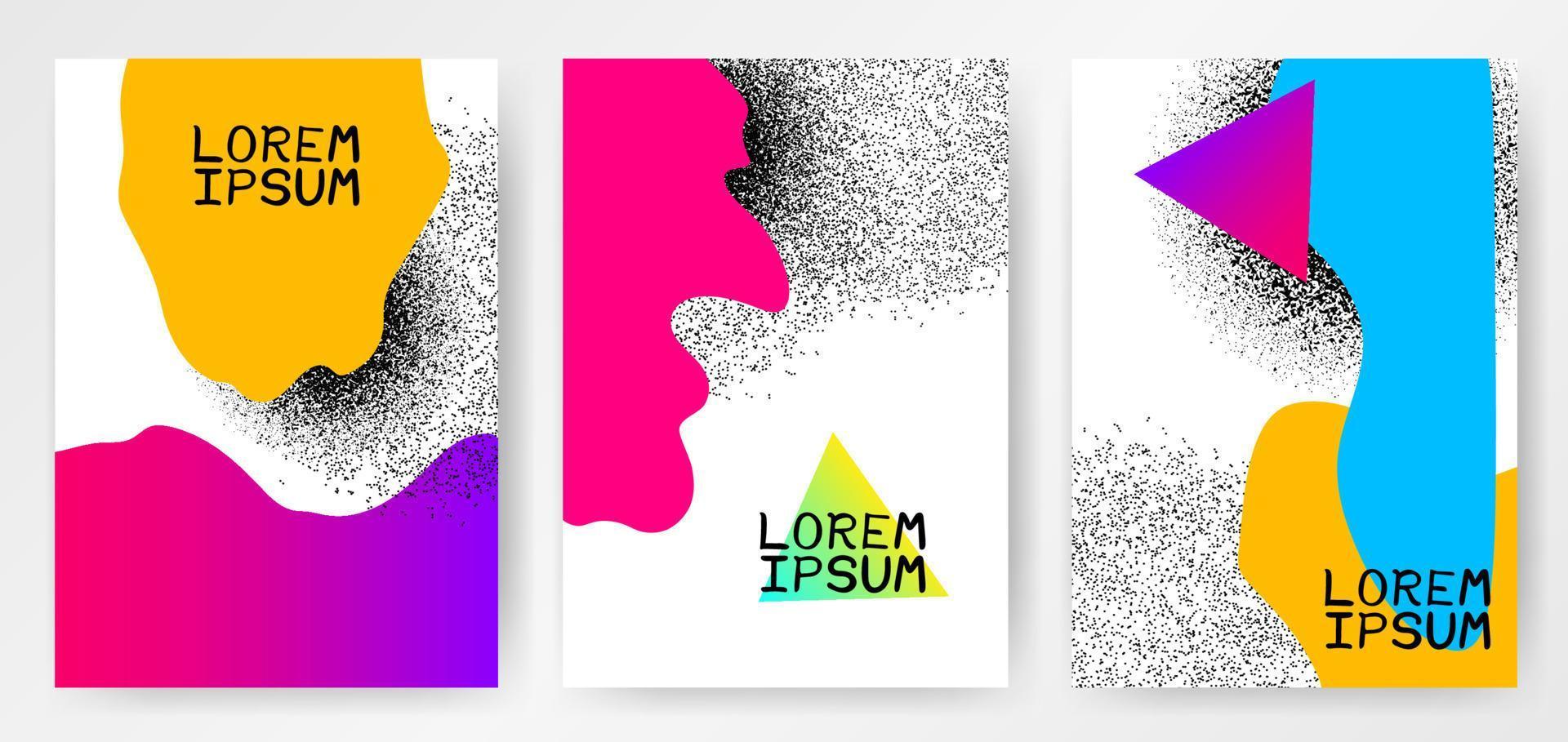 cartazes abstratos modernos coloridos, cartão com gradientes, texturas, líquido de cor, forma geométrica em fundo branco. capas, modelos. vetor