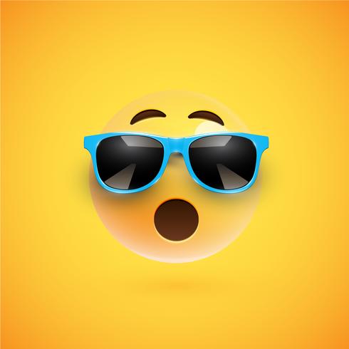 Smiley 3D alta detalhado com óculos de sol em um fundo colorido, ilustração vetorial vetor