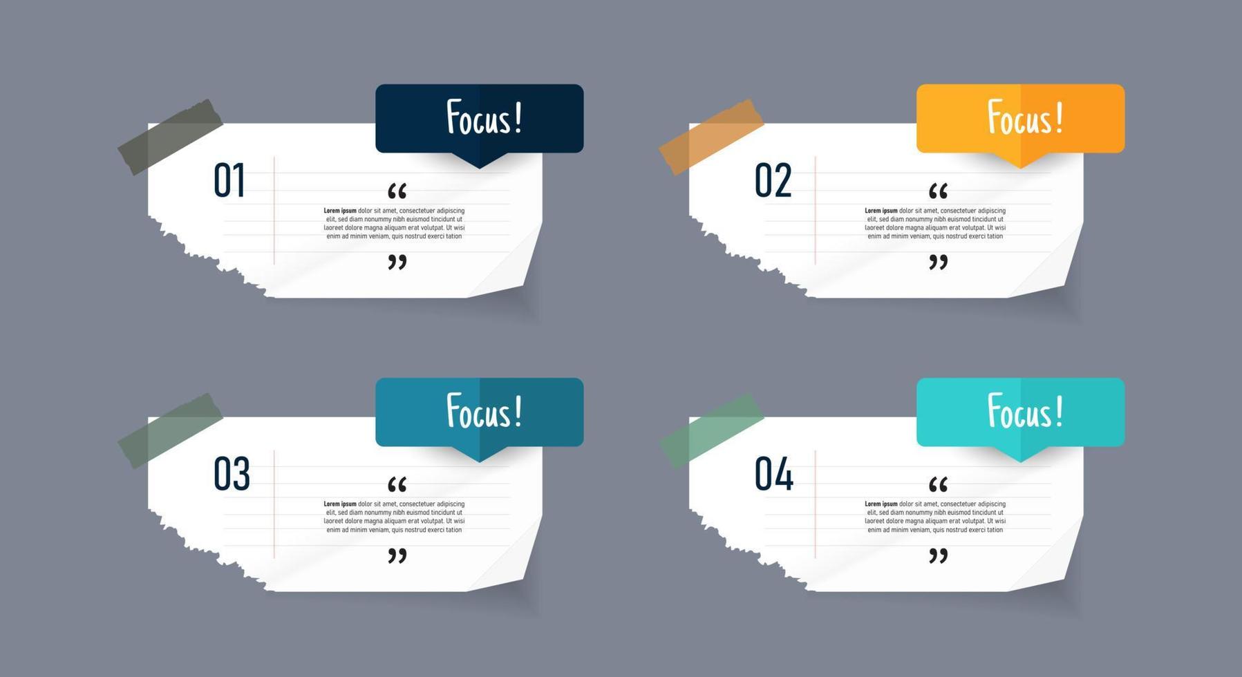 design de caixa de texto com infográfico de papéis de nota. vetor