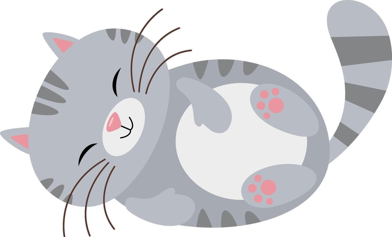 fofa feliz cinzento gato deitado vetor