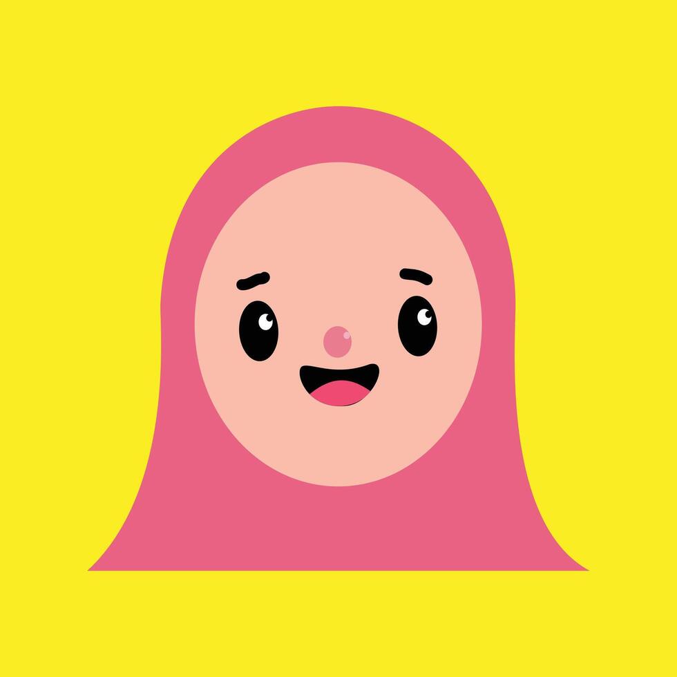 plano ícone dentro na moda plano estilo feliz muçulmano menina face. avatar muçulmano mulher Projeto sobre amarelo fundo. fofa pequeno menina ilustração Projeto. educacional Projeto elementos. vetor
