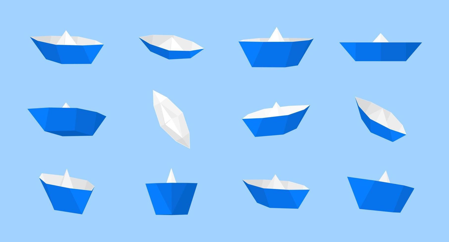 coleção barco de papel de origami com diferentes pontos de vista e ângulos vetor