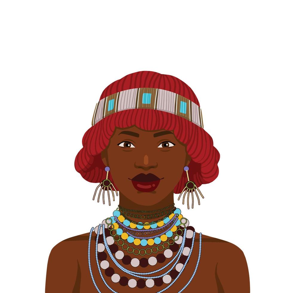 mulher africana com colar e chapéu vetor