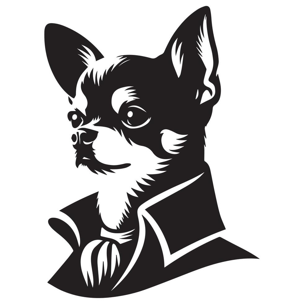 uma digno chihuahua cachorro face ilustração dentro Preto e branco vetor