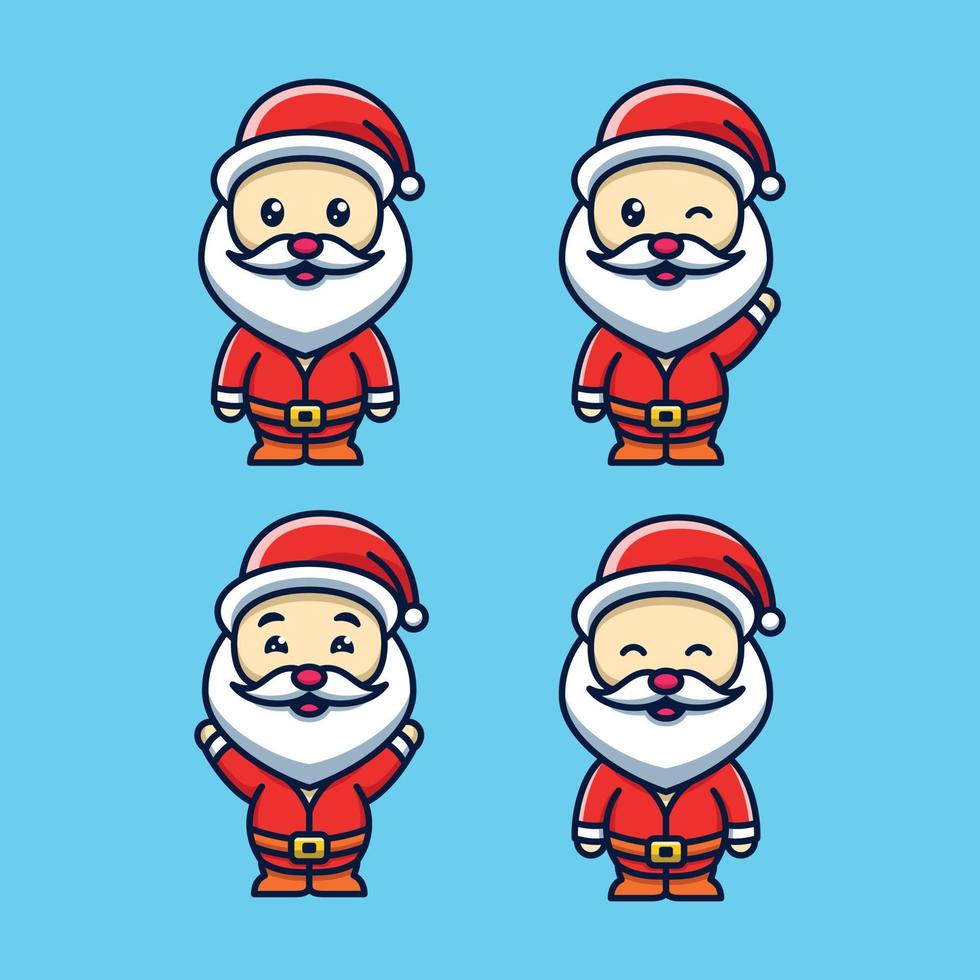 definir a ilustração dos desenhos animados do ícone do personagem bonito do papai noel com várias expressões vetor