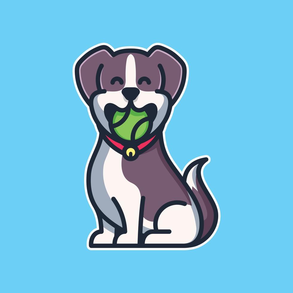 Ilustração dos desenhos animados do ícone de cachorro fofo com morder a bola vetor