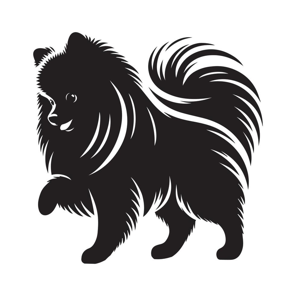 ilustração do uma pomerânia cachorro pulando dentro Preto e branco vetor