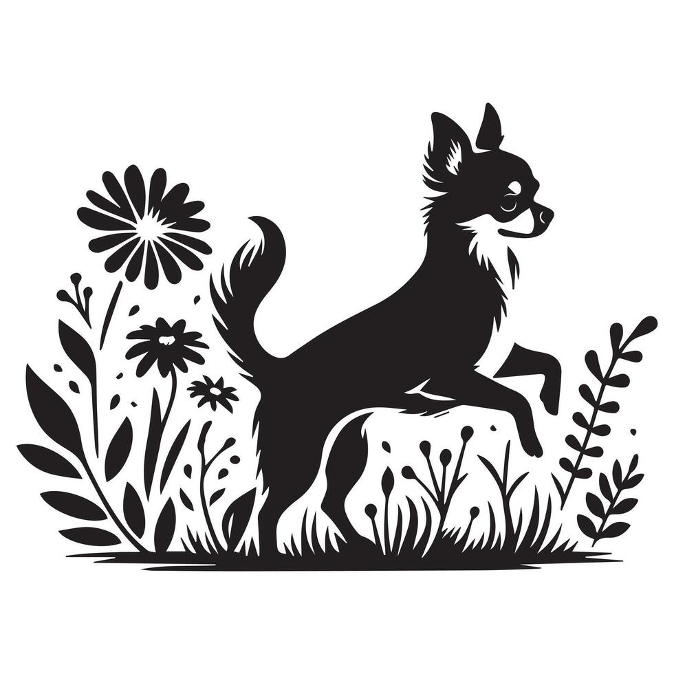 brincando chihuahua silhueta dentro jardim ilustração vetor