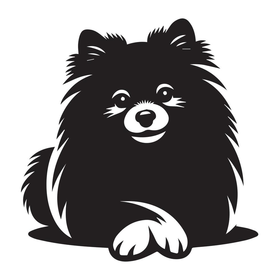 ilustração do uma relaxado pomerânia cachorro dentro Preto e branco vetor