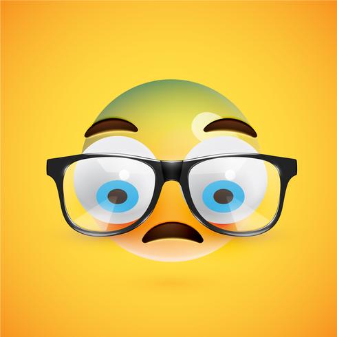 Emoticon amarelo 3D com óculos, ilustração vetorial vetor