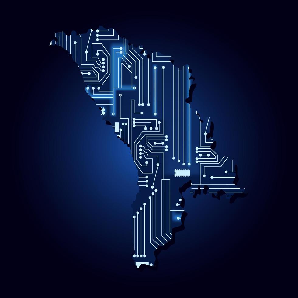 mapa de contorno da moldávia com circuito eletrônico tecnológico. vetor