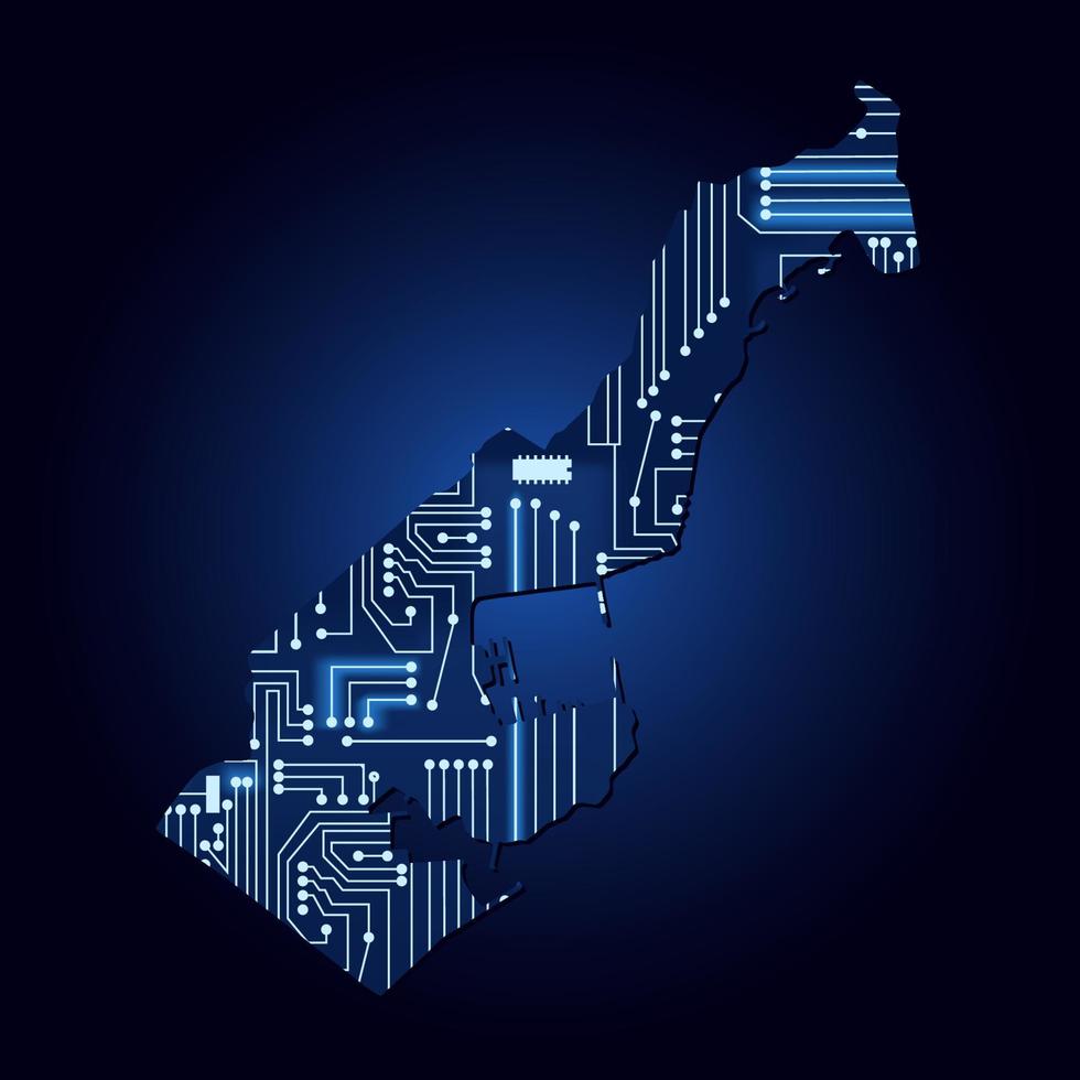 mapa de contorno de mônaco com circuito eletrônico tecnológico. vetor