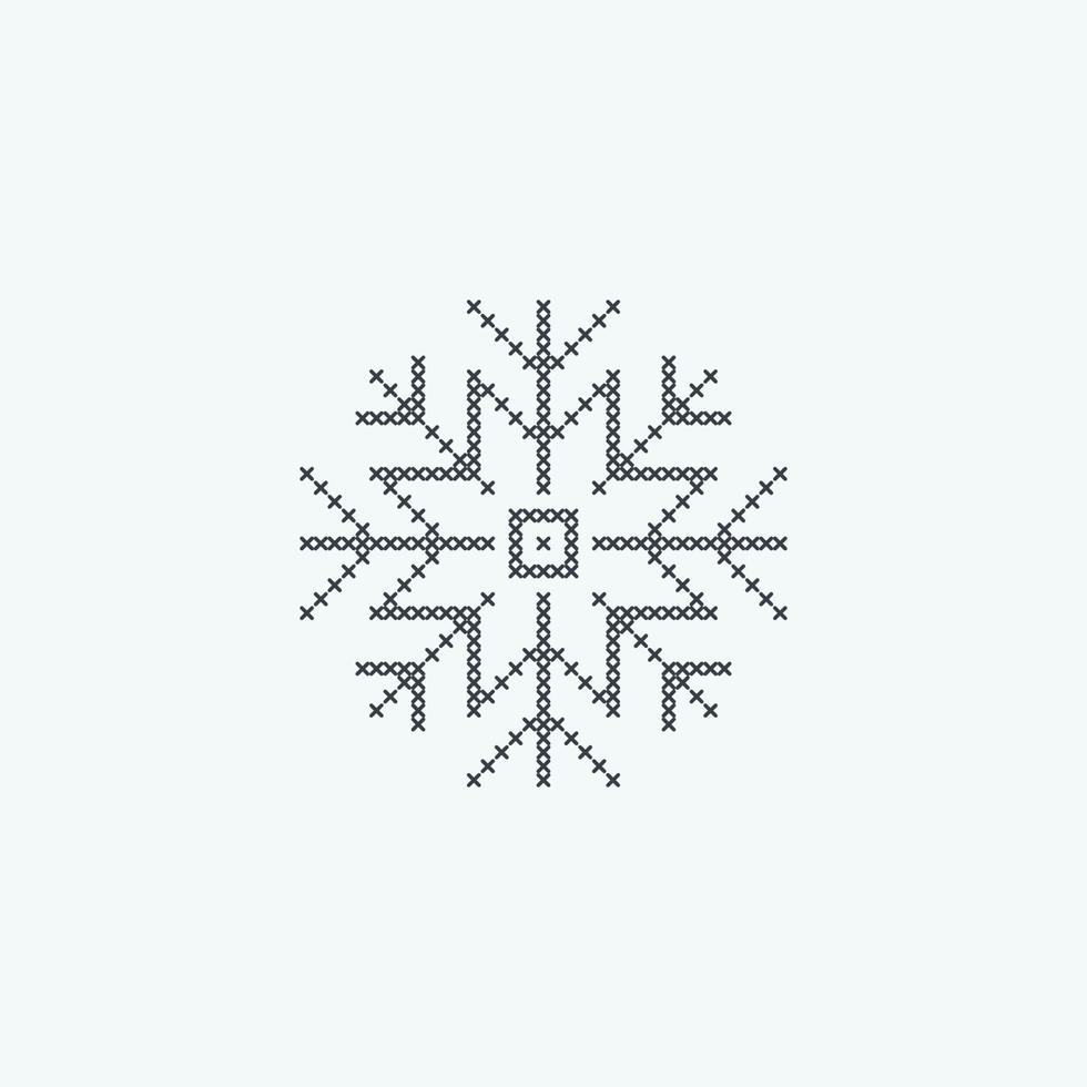floco de neve com desenho de bordado de elemento de ponto cruz ou artesanato de costura vetor