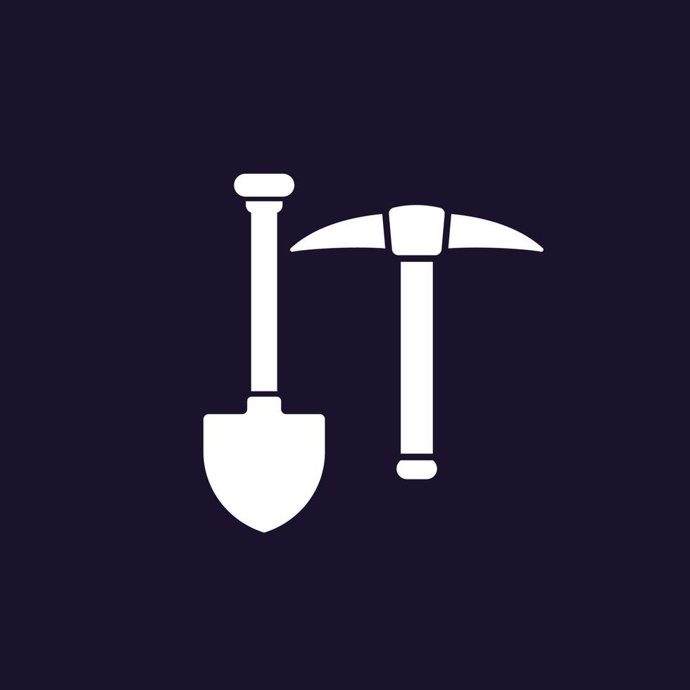 pegar machado e pá, ícone de ferramentas de escavação vetor