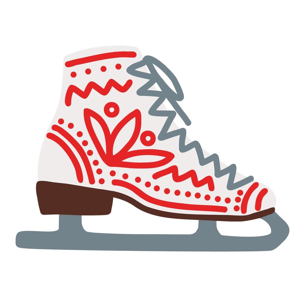 sapato de patinagem artística decorado com ornamentos. ilustração vetorial desenhada à mão vetor