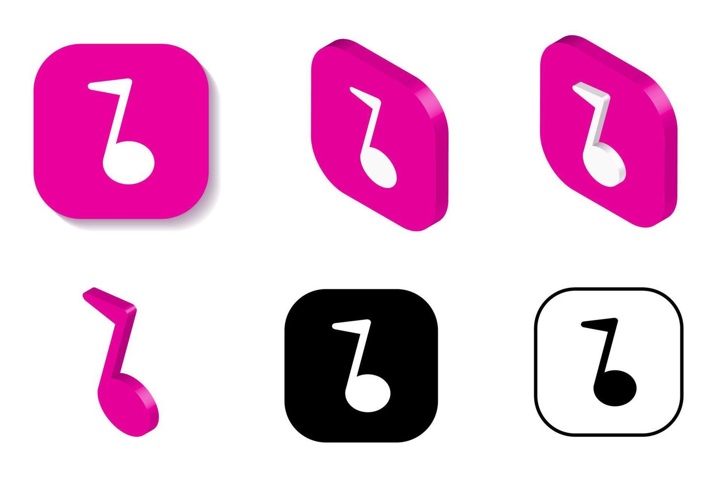 isométrico, ícone da música de renderização em 3d, nota sonora nas cores branca e roxa. apresentação do logotipo, projeção da isometria do símbolo da nota da melodia. vetor