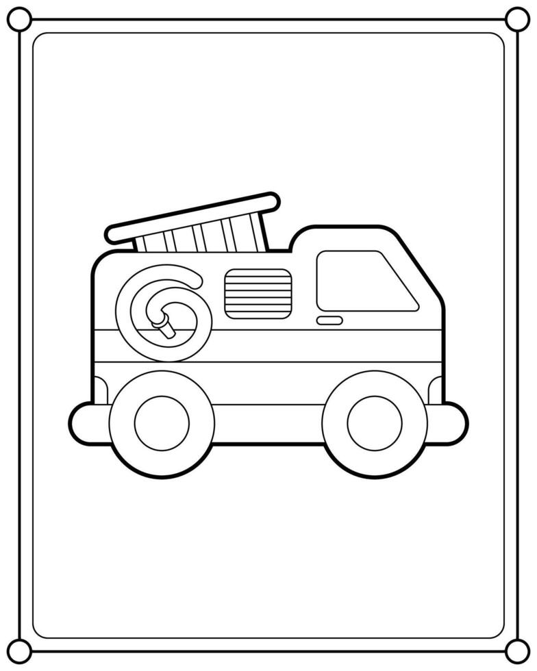 fofa fogo caminhão adequado para crianças coloração página ilustração vetor