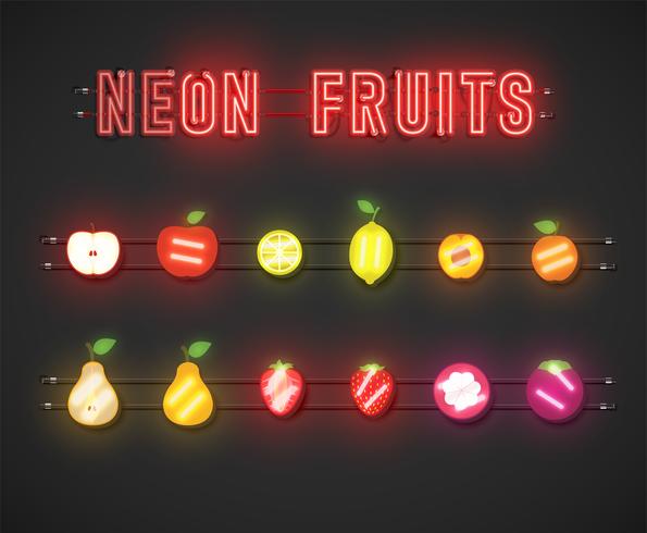 Fruta de néon realista conjunto com console, ilustração vetorial vetor