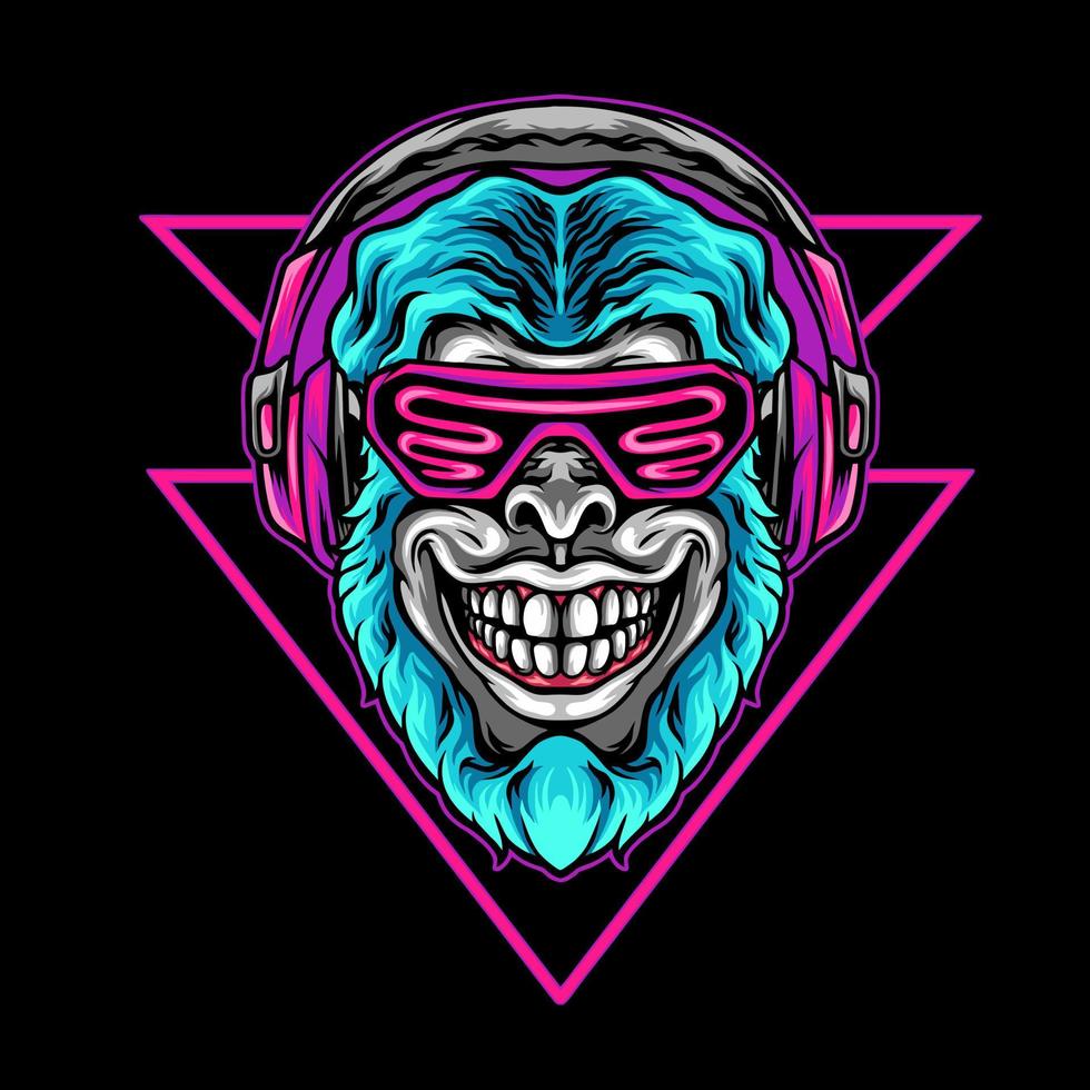 macaco cyberpunk com fone de ouvido vetor