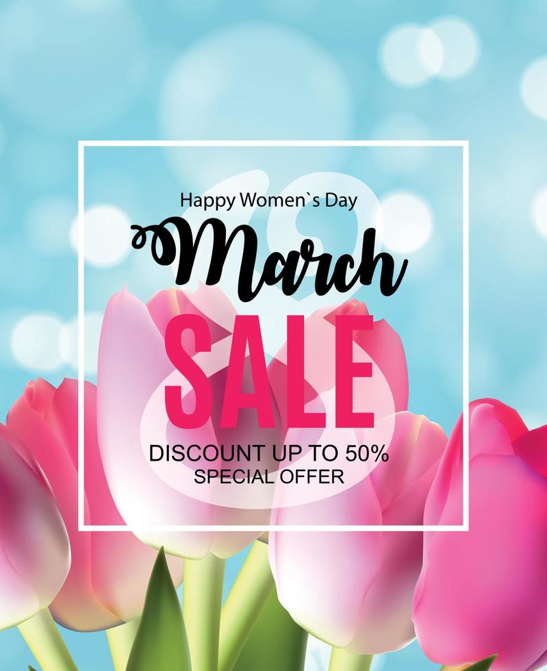 dia das mulheres, design de primavera de venda 8 de março com flor. ilustração vetorial vetor