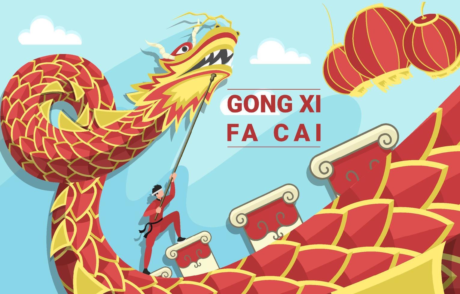 ano novo chinês gong xi fa cai dragão fundo vetor