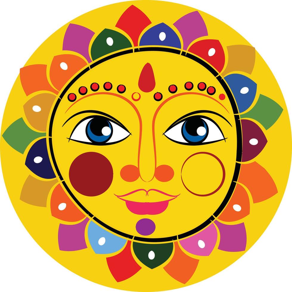 deus surya ou sol no estilo pinguli da arte popular indiana. para impressão têxtil, logotipo, papel de parede vetor