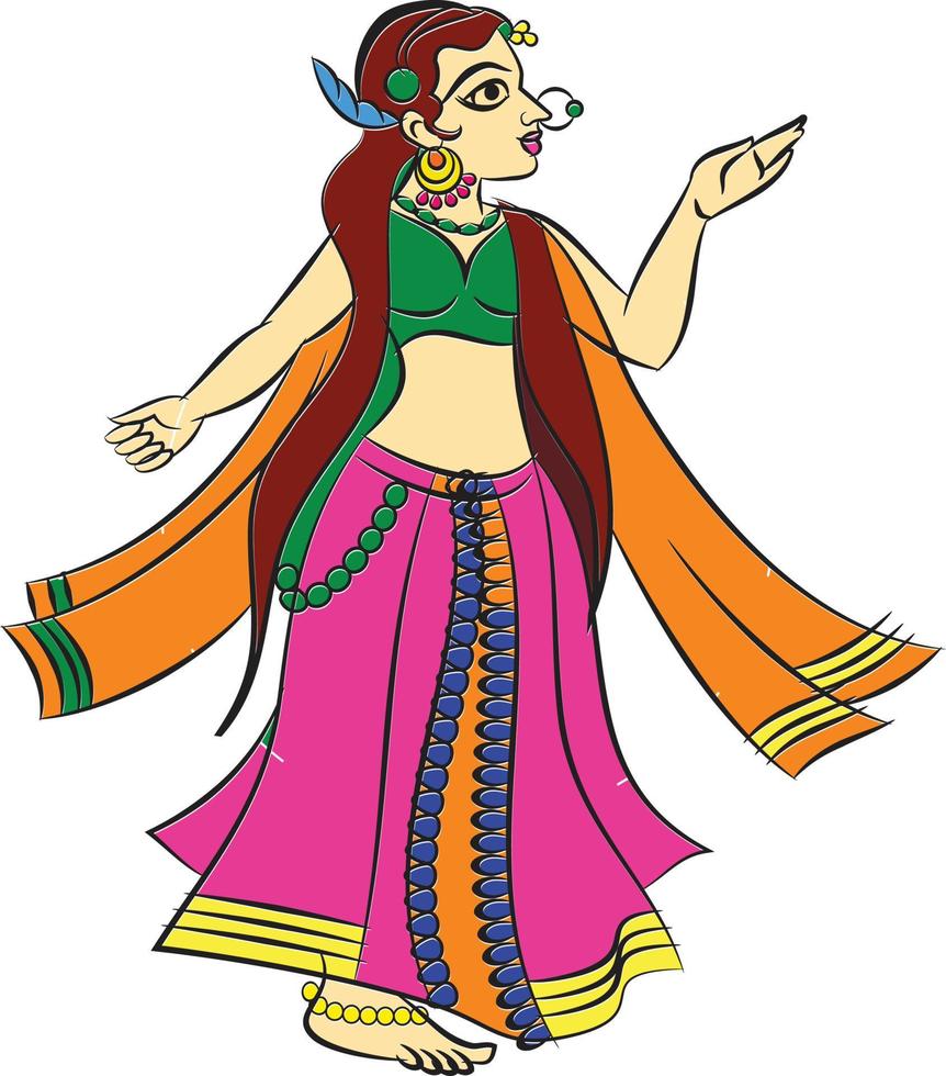 as gopika, sevika ou damas servas do senhor desenharam a arte popular indiana, no estilo kalamkari. para impressão têxtil, logotipo, papel de parede vetor