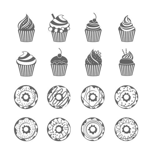 Ícones de Cupcake de donut vetor