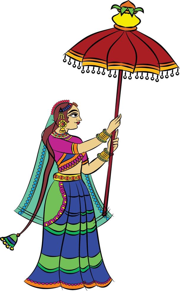 as gopika, sevika ou damas servas do senhor desenharam a arte popular indiana, no estilo kalamkari. para impressão têxtil, logotipo, papel de parede vetor