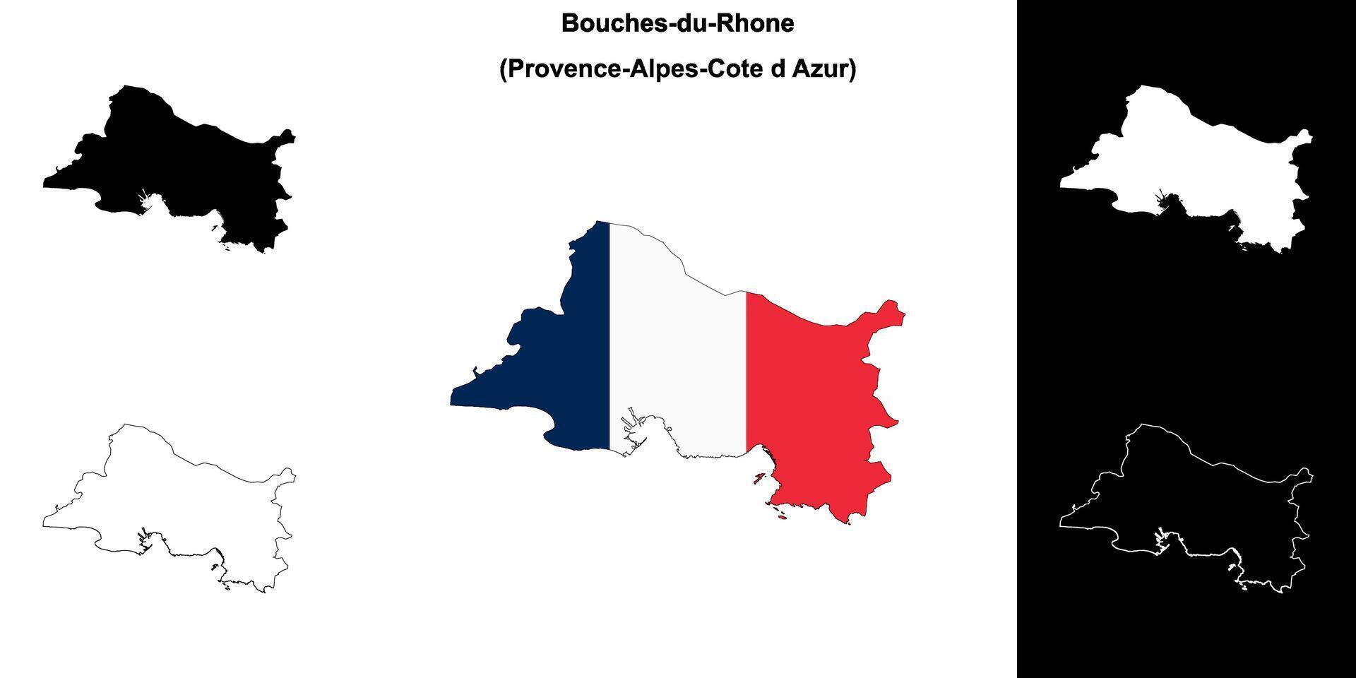 bouches-du-rhône departamento esboço mapa conjunto vetor