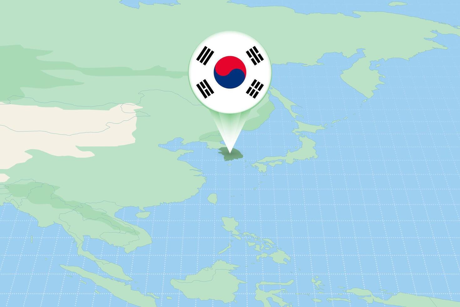 mapa ilustração do sul Coréia com a bandeira. cartográfico ilustração do sul Coréia e vizinho países. vetor