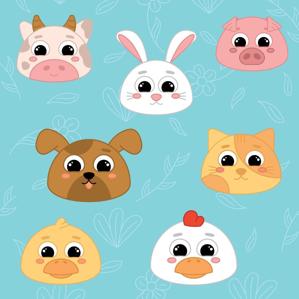 fofa kawaii emoji animal ícones conjunto vetor