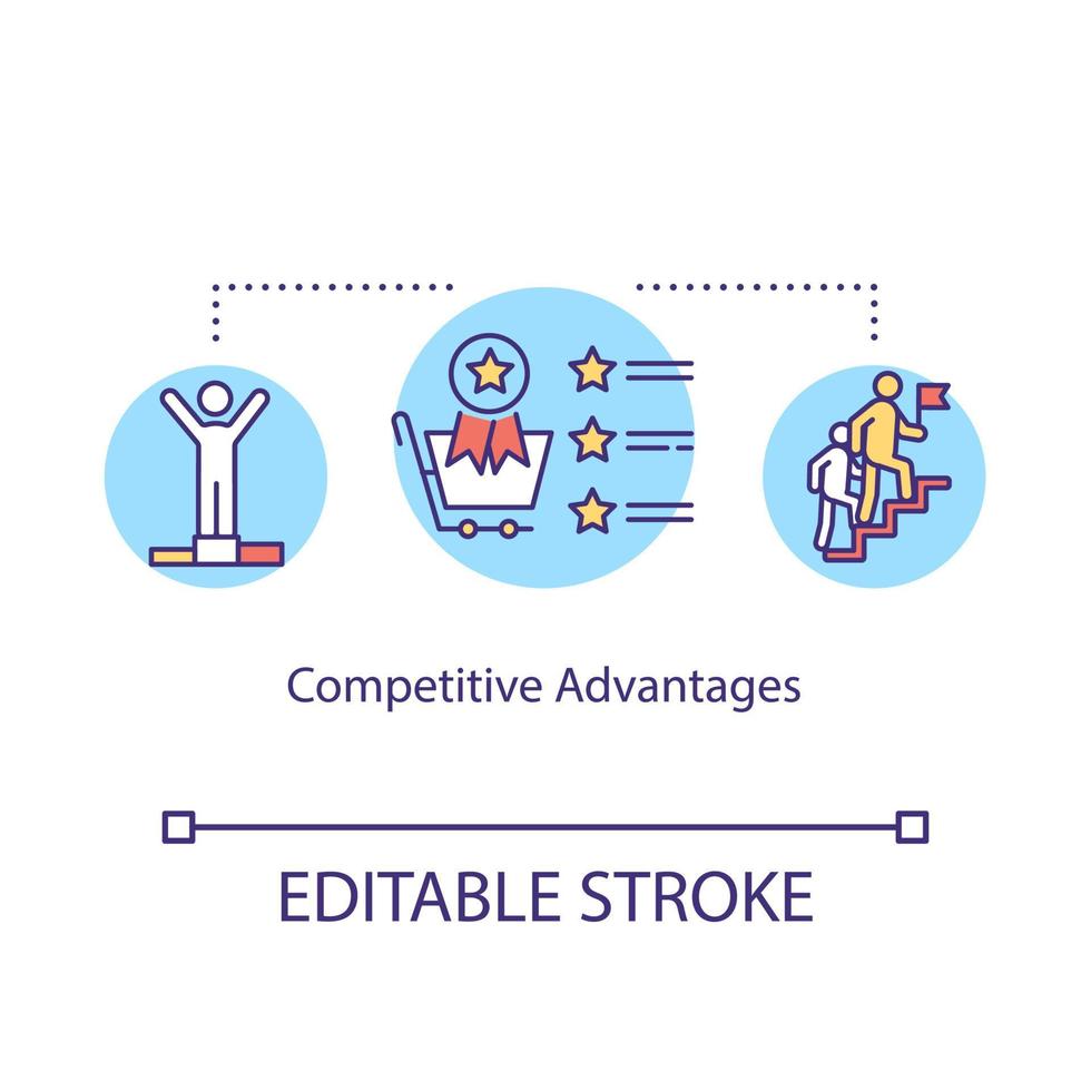 ícone do conceito de vantagens competitivas. ilustração de linha fina de ideia de rivalidade de concorrentes. programas de fidelidade e prestação de serviços ao cliente. desenho de cor rgb de contorno isolado vetor. curso editável vetor