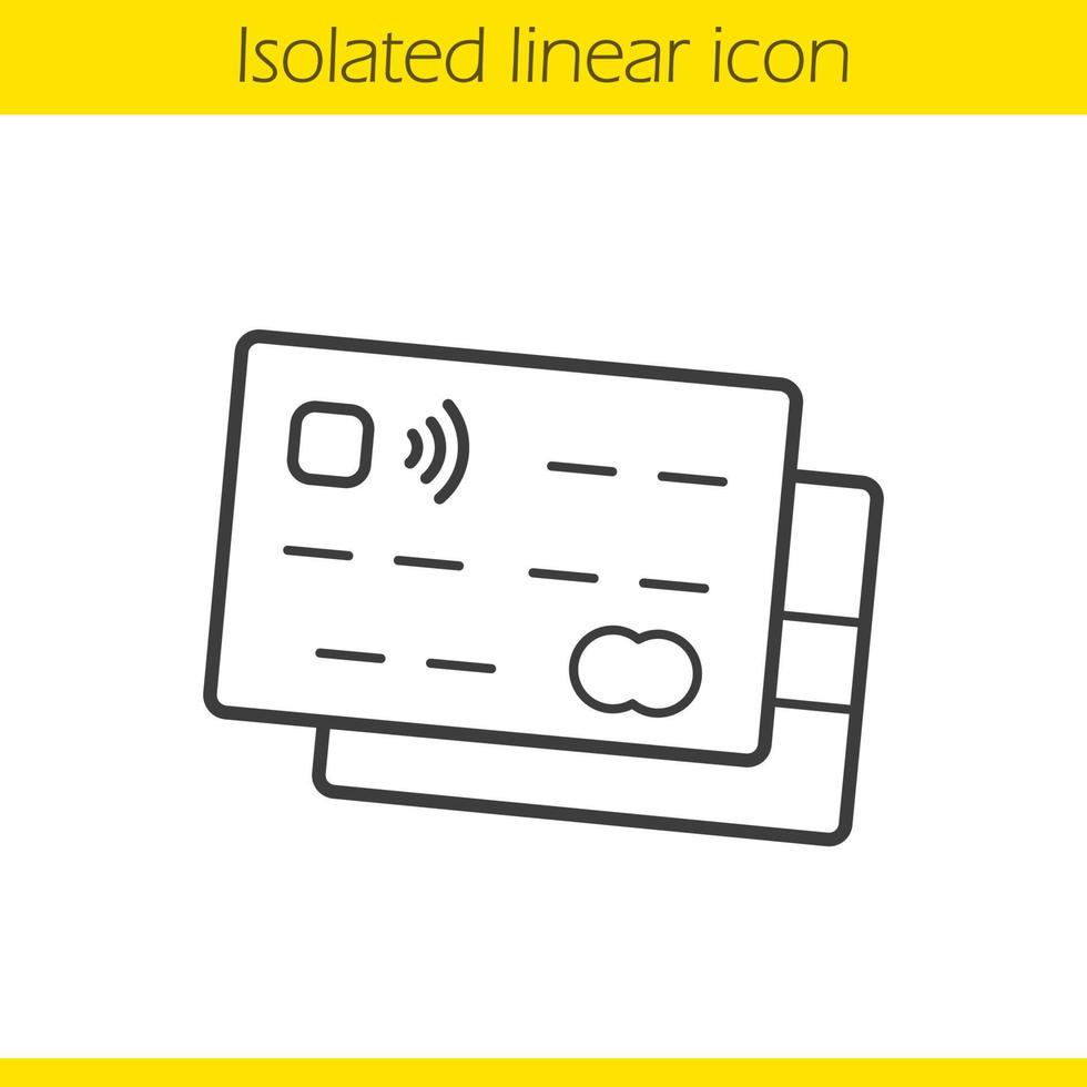 ícone linear de cartões de crédito. ilustração de linha fina. símbolo de contorno de pagamento sem fio de cartão de depósito. desenho de contorno isolado de vetor