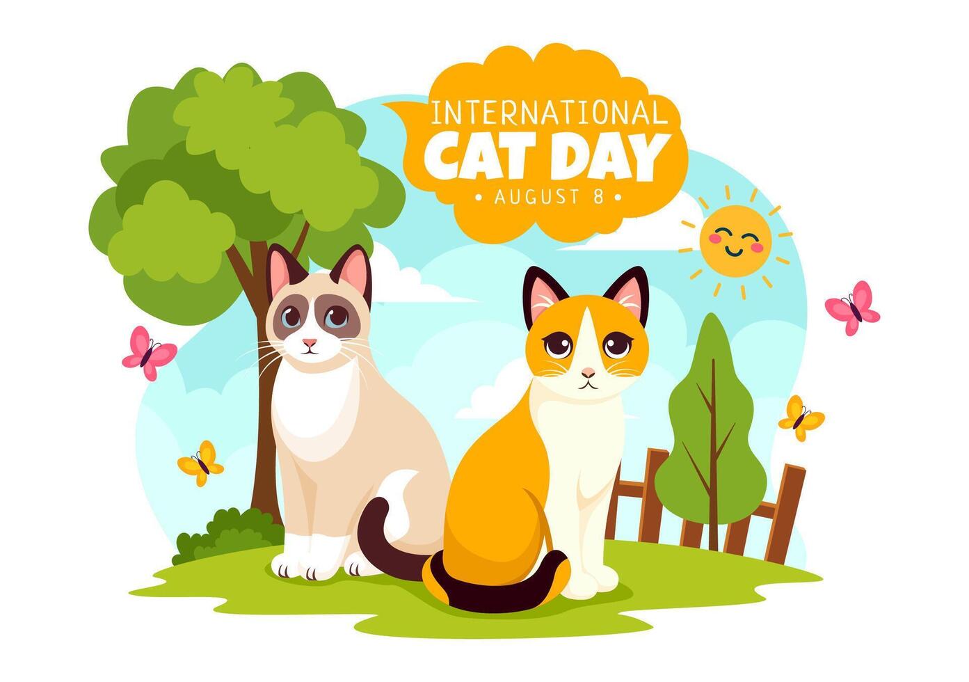 internacional gato dia ilustração em agosto 8 com gatos animais amor celebração dentro plano desenho animado fundo Projeto vetor