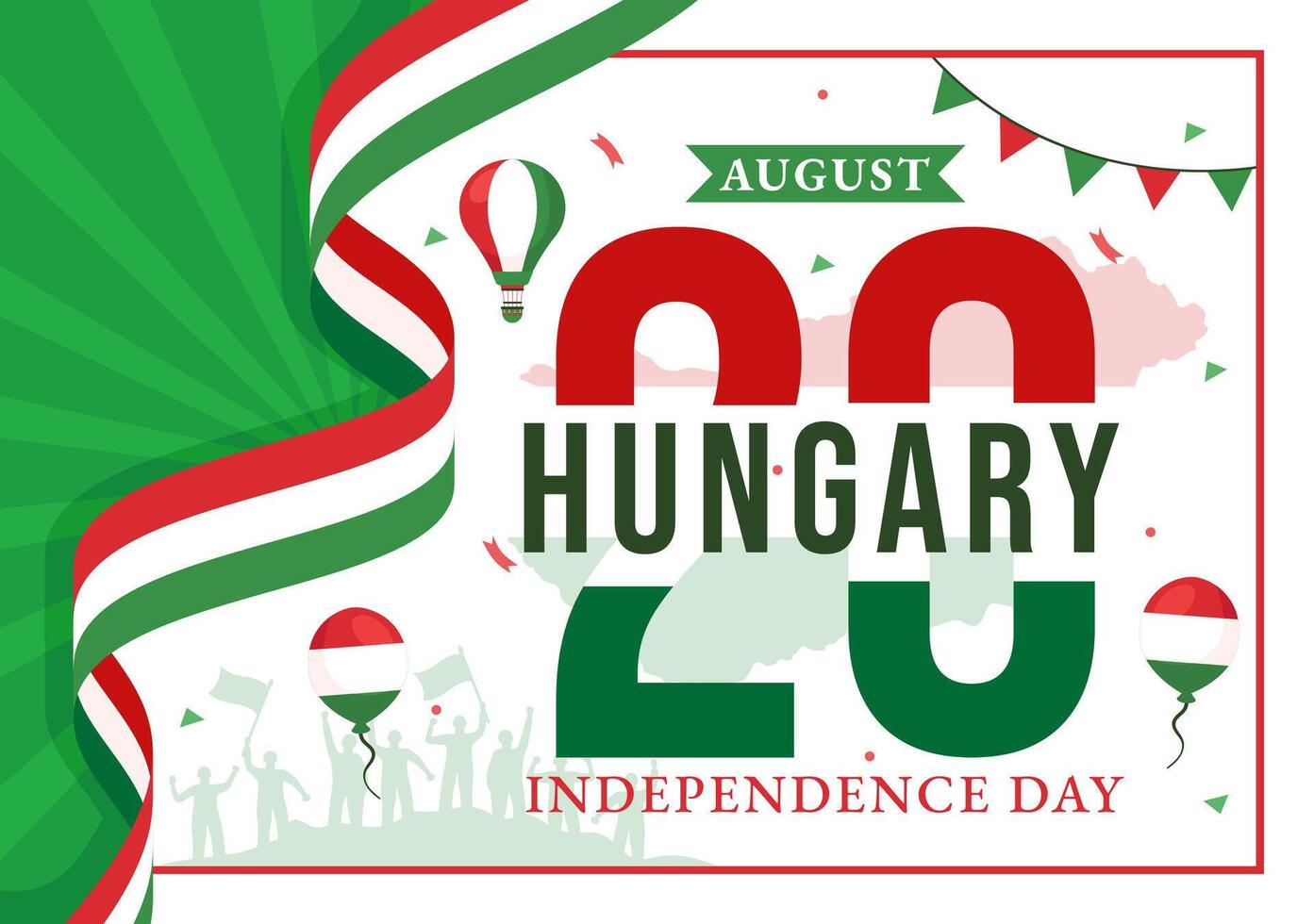 feliz Hungria independência dia ilustração apresentando a húngaro acenando bandeira fundo para nacional feriado plano estilo desenho animado fundo vetor
