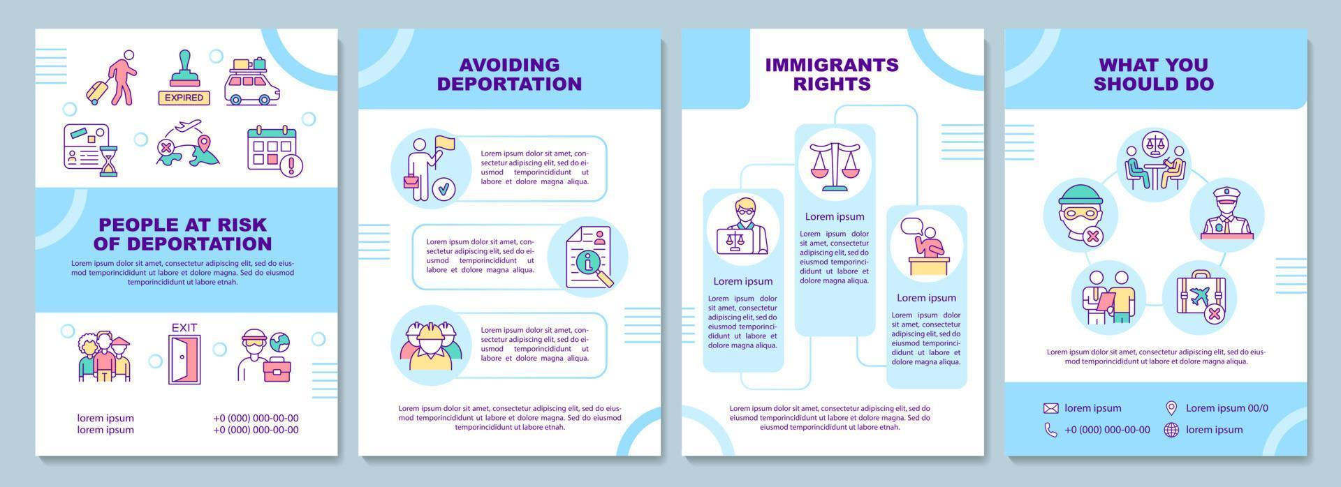 risco de modelo de folheto de deportação. evite a partida. folheto, livreto, impressão de folheto, design da capa com ícones lineares. layouts de vetor para apresentação, relatórios anuais, páginas de anúncios