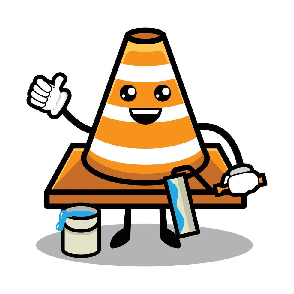 desenho de mascote de cone de trânsito fofo vetor