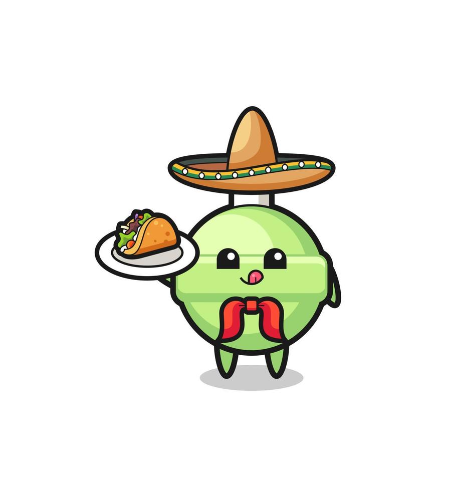 pirulito mexicano mascote do chef segurando um taco vetor
