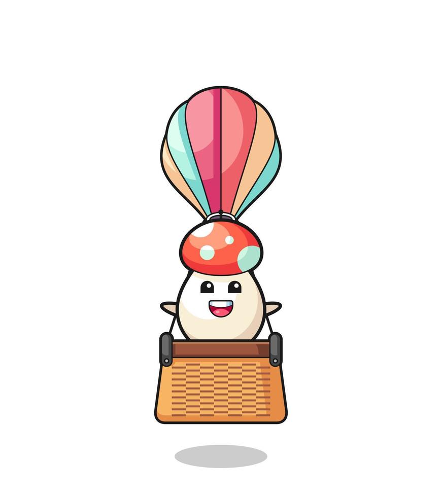 mascote cogumelo em um balão de ar quente vetor