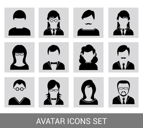 Conjunto de ícones de avatar preto vetor