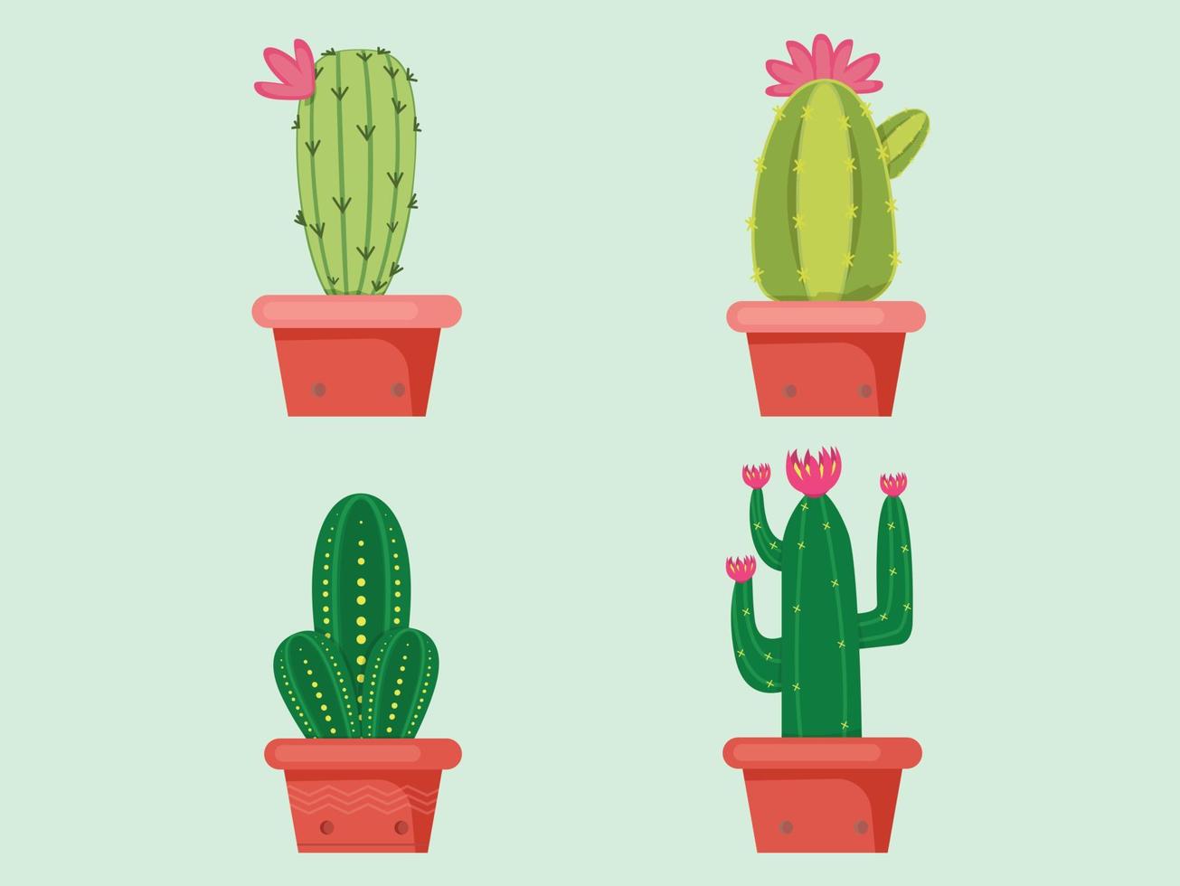 cacto verde, flores de cactos brilhantes isoladas em fundo branco. Ilustrador vetorial de design vetor