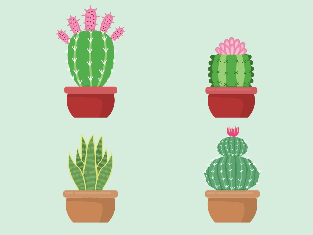 cacto verde, flores de cactos brilhantes isoladas em fundo branco. Ilustrador vetorial de design vetor