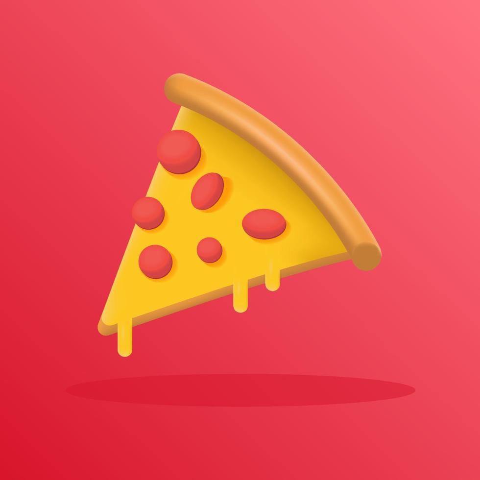pizza a voar ilustração 3d com cobertura de salsicha e queijo derretido. pizza ilustração de design 3d, vetor de pizza